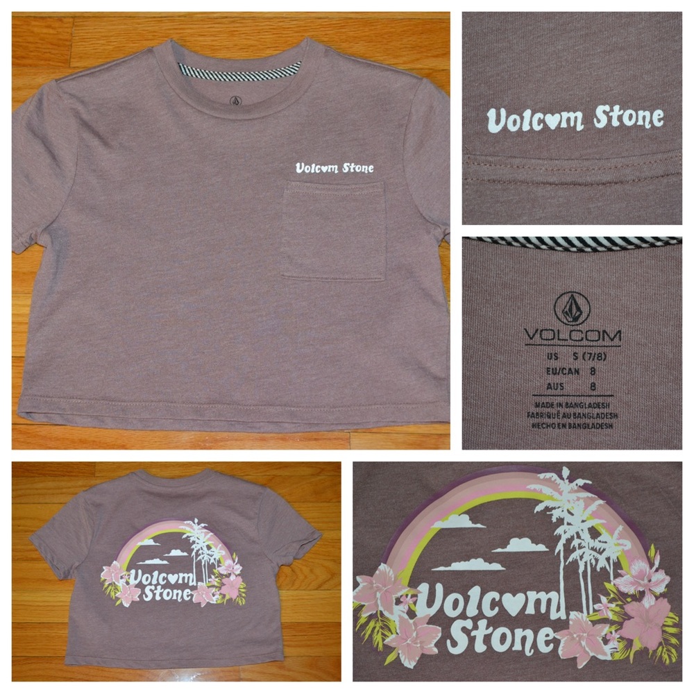 Youth girls Volcom rainbow cropped t-shirt top, size S 7/8